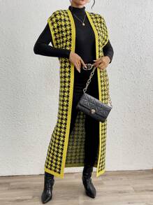 Chiquease Fashionable European & American Style Oversized Thick Slouchy Yellow Houndstooth Cardigan For Fall/Winter - Multicolor - View 7