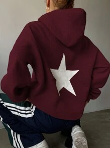 DAZY Ladies Long Sleeve Letter Print Pocket Simple Hooded Casual Sweatshirt