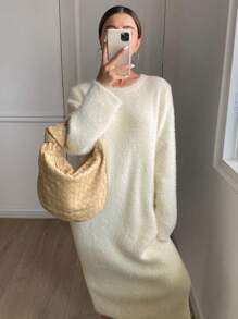 DAZY Casual Solid Color A-Line Sweater Dress For Women,Fall Clothes - White - View 2