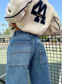 EURMUSE WOMEN WIDE LEG LOW WAIST JEANS - Medium Wash - View 6