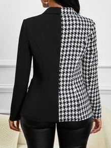 SHEIN Lady Four Season  Attire  Houndstooth Geometric Print  Tunic Asymmetrical Top Winter Coat Suit  Women Jackets