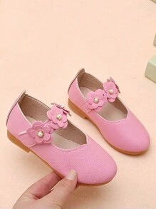 1 Pair Hook And Loop Flower Flat Shoes For Girls