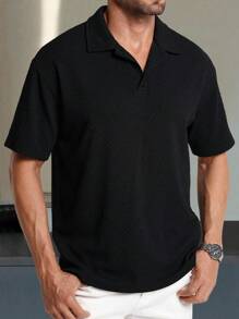 Manfinity Homme Men's Solid Color Short Sleeve Textured Casual Business POLO Shirt