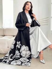 Al Najma Abaya de manga larga con estampado floral suelto y elegante para mujer, para otoño, chaqueta exterior de lujo modesta y elegante de longitud completa hasta los tobillos, para fiesta de noche/invitada de boda/aniversario/diario