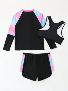 3pcs/Set Tween Girl Swimwear With Printed Tankini