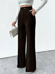 EURMUSE Petite Size Women's Pocket Pants, Business Suit Pants - Chocolate Brown - View 5