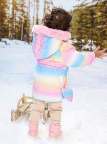 2pcs/Set Baby Girls Gradient Pink Heart Print Warm Winter Outfit With Pouch - Multicolor - View 2