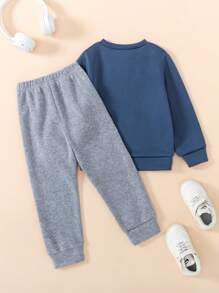 2pcs/Set Young Boy Casual Round Neck Long Sleeve Solid Color Splicing Pants Set, Autumn Winter - Multicolor - View 2