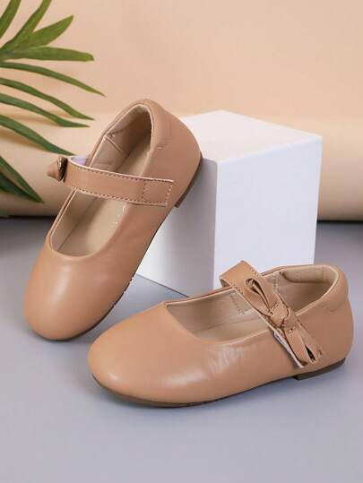1 Pair Solid Color Bow Mary Jane Flats For Girls, Soft & Comfortable