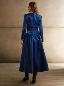 Anewsta Long Sleeve Outfit With Ruched Hemline In Metallic Fabric - Blue - View 2