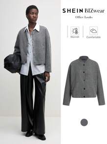 BizChic Women's Casual Solid Color Front Button Long Sleeve Blouse, Suitable For Commuting, Autumn - Grey - View 1