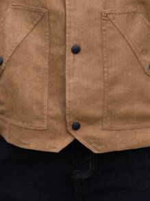 Manfinity Homme Men's Autumn/Winter Color Block Turndown Collar Single-Breasted Casual Jacket - Khaki - View 5