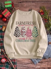INAWLY Plus Size Women's Casual Christmas Print Round Neck Drop Shoulder Long Sleeve Sweatshirt, Fall/Winter Pullover - Apricot - View 3