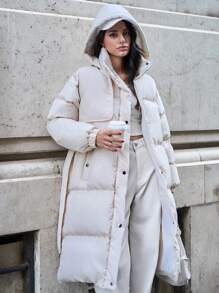 EURMUSE Stylish Padded Trench Shape Women's Puffer Winter Coat - Beige - View 3