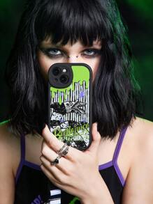 Beetlejuice | ROMWE 1pc Black Halloween Beetlejuice Design Lanyard Protective Phone Case Compatible With Apple IPhone 11 12 13 14 15 Pro Max - Black - View 2