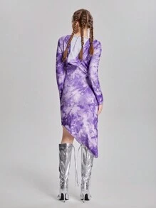 SHEIN 1 pezzo Abito midi aderente per ragazze adolescenti con design vintage Tintura a nodi, Primavera/Autunno