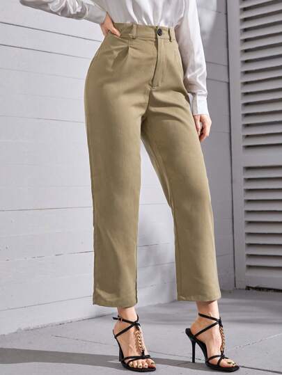 Modelyn Pantalones a medida de talle alto con diseño fruncido