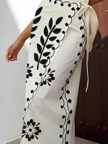 INAWLY 2 stks/set Dames Vakantie Plant Gedrukt Dolman Top En Maxi Rok Casual Mode Outfit