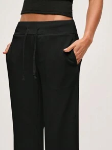 SHEIN BASICS Women's Casual Solid Color Knit Low Waist Wide Leg Sweatpants