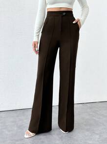EURMUSE Petite Size Women's Pocket Pants, Business Suit Pants - Chocolate Brown - View 3