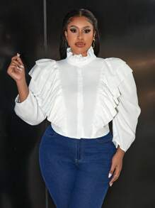 Slaydiva Plus Size Women's Solid Woven Elegant Office Blouse