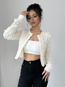 Chiquease Women's Solid Color Simple Casual Round Ball Decor Cardigan Fall Cloth For Women - White - View 5