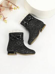 女童可爱高跟靴，保暖防滑软底冬季儿童靴 - 黑色 - 查看 5