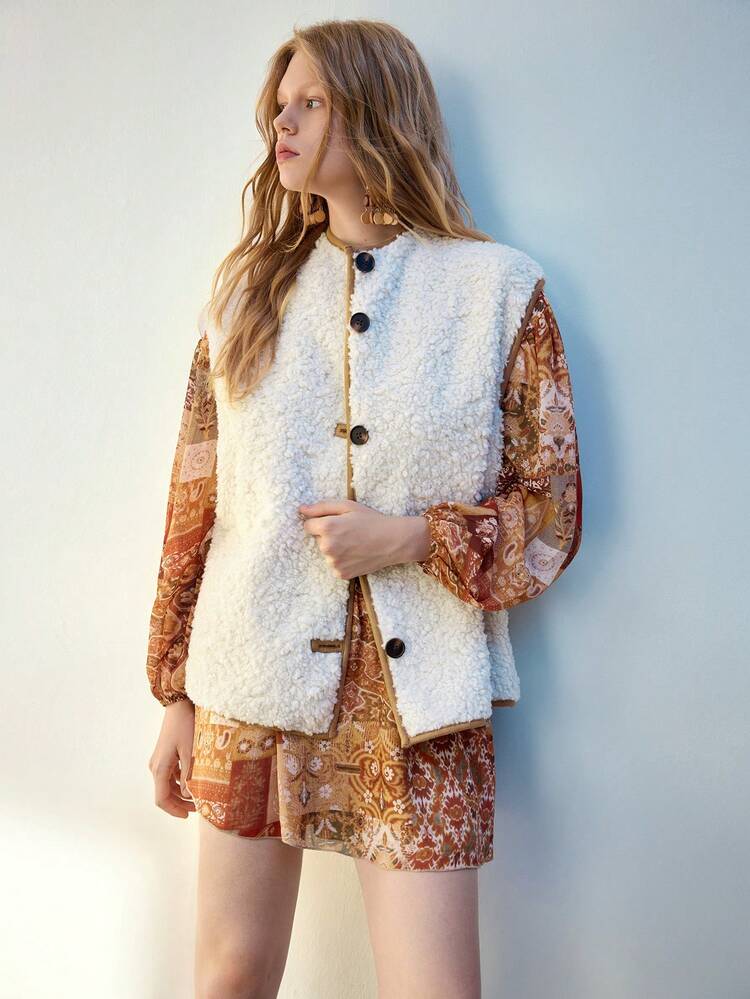 SHEIN Maija Women Western Full Print Long Sleeve Casual Short Dress, Autumn