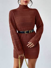 Chiquease Women's Solid Stand Collar Long Sleeve Short Style Casual Knit Sweater Dress, Autumn/Winter