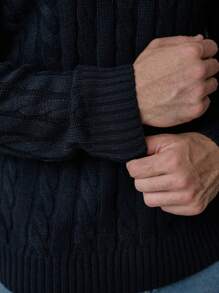 Manfinity Mode Áo len cổ tròn rộng rãi màu trơn cho nam, mùa thu/đông - màu đen - Xem 3