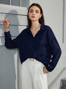 Aveloria Modichic French Style Elegant Embroidery Detail Women Blouse, Autumn