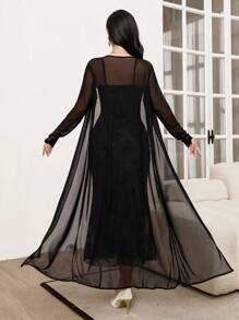 Modelyn 2 件套女士优雅网眼夹克和吊带裙，秋季 2 件套 - 黑色 - 查看 2