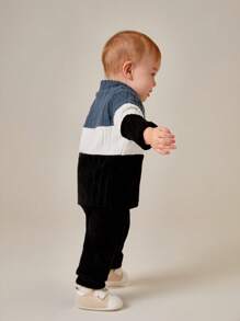 SHEIN Bộ 2 áo thun dài tay cổ tròn mềm mại ấm áp có gân họa tiết thường ngày cho bé trai và quần dài in chữ, đa năng để mặc hàng ngày, mùa thu/đông - Nhiều màu - Xem 3