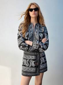 Maija Áo khoác cổ điển rộng rãi họa tiết Paisley đen trắng cho nữ, thời trang và đa năng cho kỳ nghỉ đầu xuân và mùa xuân - màu đen - Xem 2