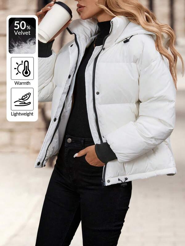 EMERY ROSE Veste matelassée à capuche zippée blanche casual pour femmes