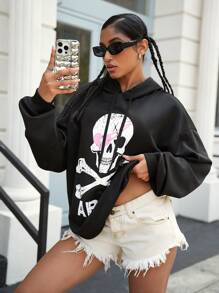 Manfinity VCAY Men's Letter Print Loose Fit Drop Shoulder Pullover Sweatshirt, Suitable For Autumn, For Fall Winter - Black - View 5