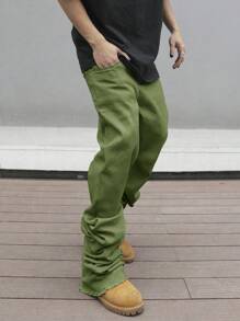 Manfinity Roghcode Men's Casual Washed Solid Color Flared Jeans