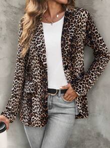 SHEIN Clasi Chaqueta blazer de manga larga elegante con estampado de leopardo - Multicolor - Ver 5