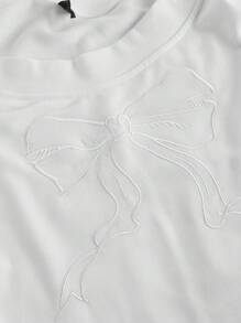 SHEIN MOD Sudadera de cuello redondo de manga larga con bordado de moño blanco, dulce y linda, casual diario, de vuelta a la escuela, cumpleaños