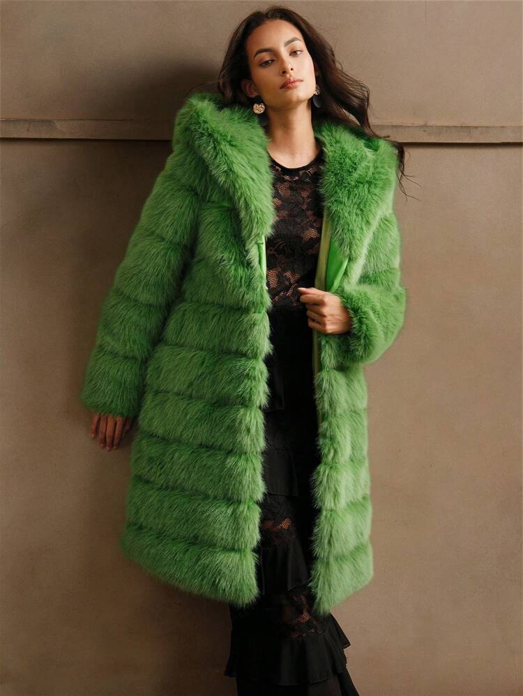 Abrigo largo con capucha de unicolor y esponjoso para mujer, ideal para Navidad, otoño e invierno