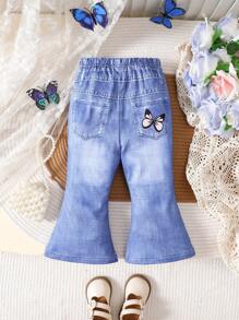 Baby Girl Digital Print Elastic Waist Long Pants, Spring/Autumn - Blue - View 2