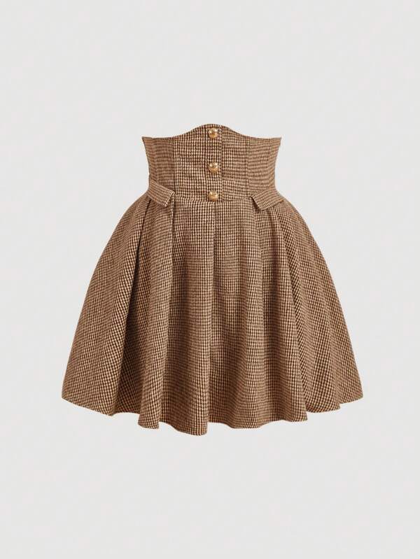 SHEIN MOD Falda A-line acampanada con cintura de cuadros romántica y dulce talla grande