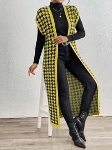 Chiquease Fashionable European & American Style Oversized Thick Slouchy Yellow Houndstooth Cardigan For Fall/Winter - Multicolor - View 5