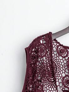 Plus Size Sleeveless Lace Patchwork Jacket, Summer - Burgundy - View 3