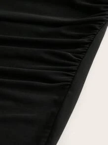 Modelyn Đầm dạ hội dài tay ngắn lưới cổ chữ V màu đen trơn cỡ lớn - màu đen - Xem 5