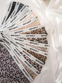 12pcs/Pack Leopard Print Breathable Mesh Comfort Letter Trim Triangular Briefs - Multicolor - View 3