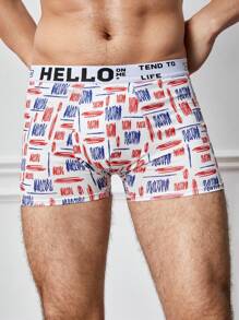 Men's Simple Printed Letter Elastic Waistband Boxer Shorts , 4 Pcs - Multicolor - View 7
