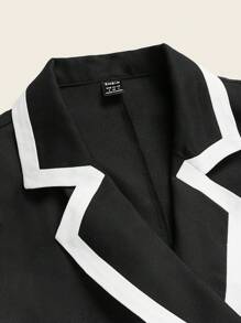 Al Najma 女式撞色翻领长袖双排扣简约阿拉伯长袍，优雅宽松时尚长袍，适合工作/晚会/日常穿着 - 彩色 - 查看 4