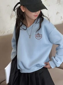 Dazy Kids Tween Girls Knitted Thermal Lined Letter Embroidered Sweatshirt, Fall - Blue - View 3