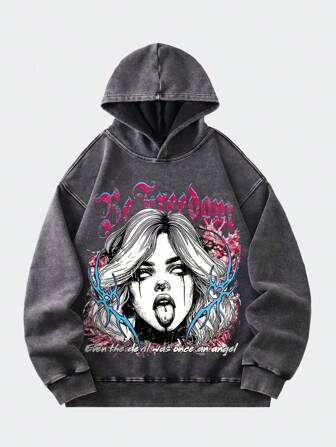 Street Life Sudadera con capucha desgastada y lavada de manera vintage para hombre, ropa de calle